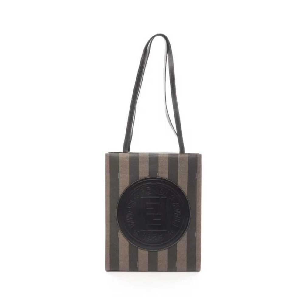 Fendi Pecan Tote Bag Canvas Leather Brown Black